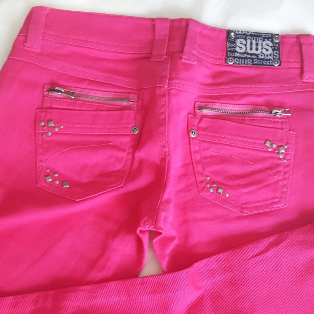Rare!💗Y2K SWS Denim Pants| Pink Studded Jeans| Small Flare Legs